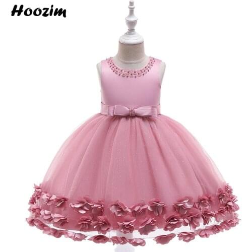 Luxury Pink Pearl Collar Elegant Pageant And Wedding Party Dress Girls 4 To 10 Years White Tulle Puffy Soiree Homecoming Dresses