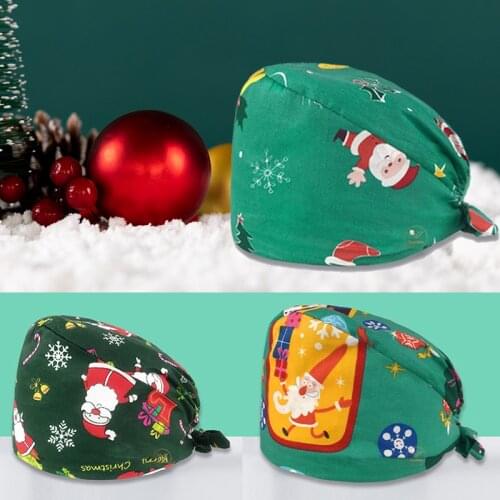 Nursing Hat Scrub Cap Cartoon Chirstmas Santa Claus Printing Pharmacy Sanitary Hat Laboratory Pet Shop Salon Working Hats