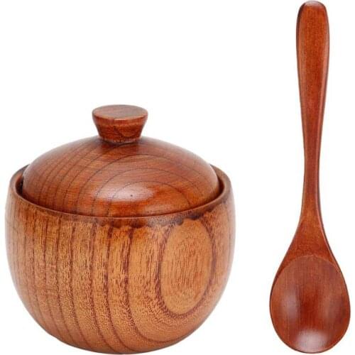 Natural Wood Seasoning Container Seasoning Box Condiment Dustproof for Storage Sugar Salt Shaker Box Tin