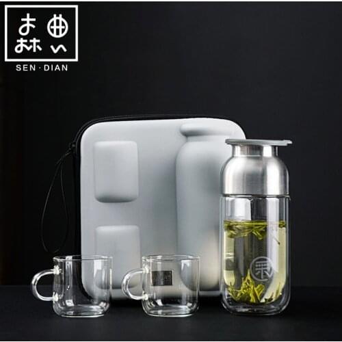 SENDIAN Japanese Style Portable Travel Glass Tea Set One Pot And Two Cups Glass Tea Set New Go Out Essential Tea Set Accessories