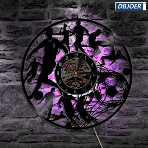 Play Soccer Football Team LED Silhouette Backlight Modern Light LP Vinyl Clock Decor Art Lamp Remote Control Nightlight