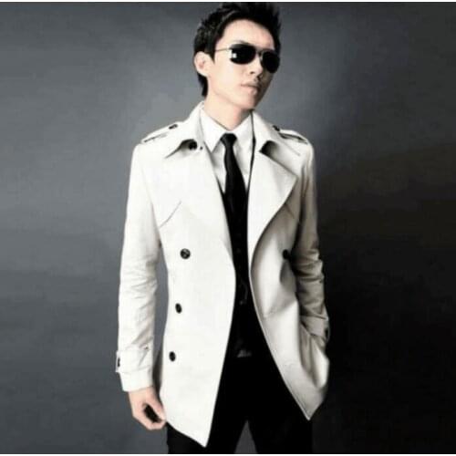 Grey mens trench coats man double breasted coat men fashion clothes slim overcoat long sleeve spring autumn big size S - 9XL
