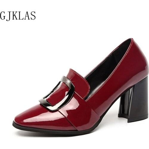 Patent Leather Women Shoes High Heel Elegant Wine Red Black Office Shoes Women High Heels Party Shoes Woman Pumps Chunky Heels