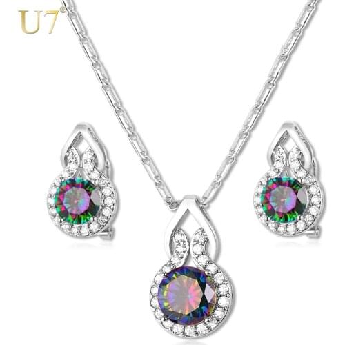 U7 European Big CZ Crystal Jewelry Sets Gold Color Round Cubic Zirconia Earrings & Necklace Set Women Costume Party Gift S798