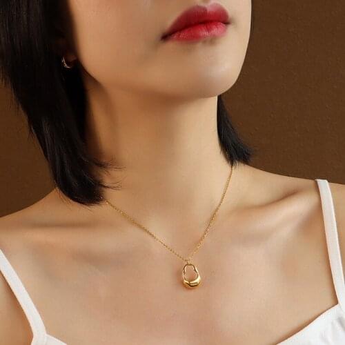 Unique 18 K Gold Color Geometric Hollow Out Pendant Necklace for Woman Silver Necklace 316 L Stainless Steel Jewelry Not Fade
