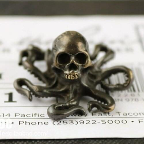 Vintage Skull Octopus Figurine Desktop Decoration Brass Skeleton Animal