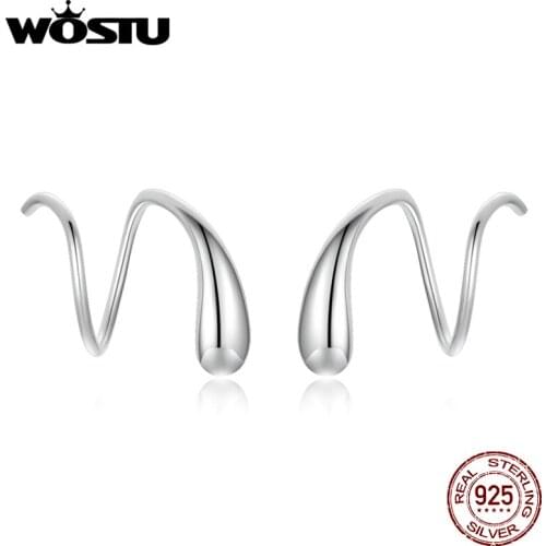 Wostu 2021 New 925 Silver Silver Earrings Water Droplets Stud Earrings for Women Engagement Party Fine Jewelry Brincos DXE1130