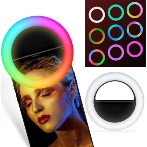 USB charging RGB LED Ring Mobile Phone Selfie Ring Flash Lens 3-level Brightness Fill Light Lamp Clip-on For Smartphone