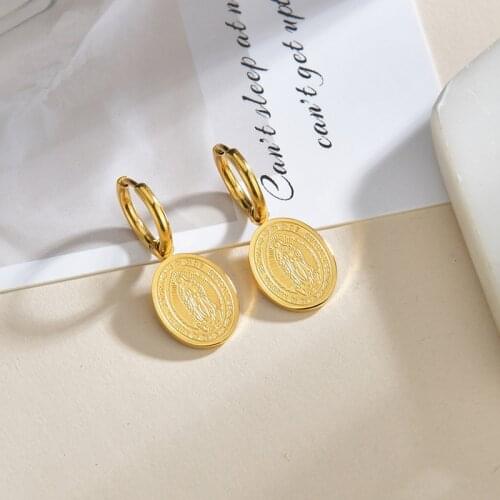 MEYRROYU Stainless Steel Trendy Gold Color Round Coins Drop Earrings For Women 2021 Trend New Gift Party Wedding Fashion Jewelry