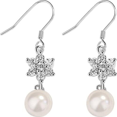 S925 Sterling Silver Earring for Women Cherry Blossom Pearl Earrings Fine Jewelry Gifts Drop Earrings Female boucle d'oreille