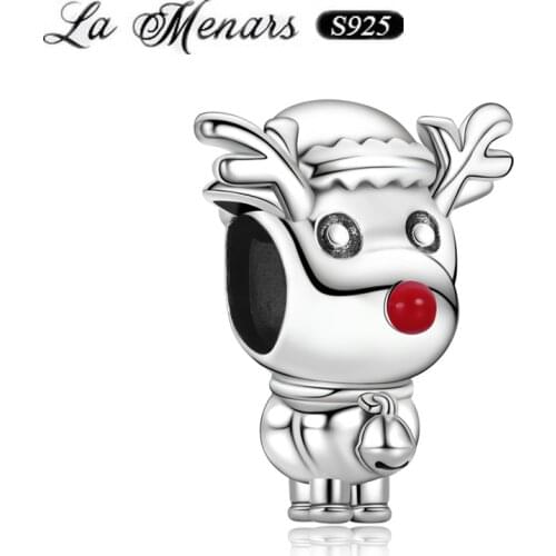 La Menars New Christmas Reindeer Bead Fit Original Pandora Charm Bracelet Genuine 925 Sterling Silver For Women Jewelry Making