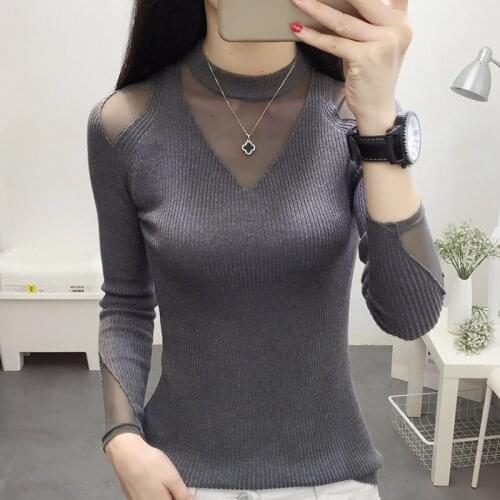 Long Sleeve O-Neck Women Sweater Sweaters For Women 2021 Woman Sweaters Sexy See Through Knitted Sweater Women Pullover D703