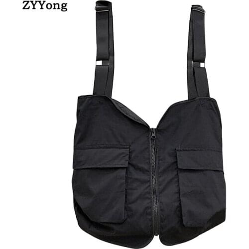 2020 Black Multi Function Men Vest Coat Multi-Pocket Gilet Fashion Hip Hop Youth Waistcoats Streetwear Style Clothing