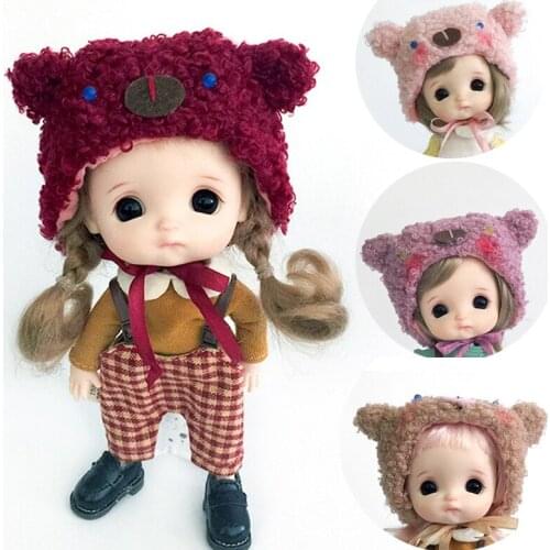 1PCS OB11 BJD Doll Clothes Cute plush cartoon bear hat for ob11,obitsu11,Molly, 1/12bjd doll Clothing Accessories for Dolls
