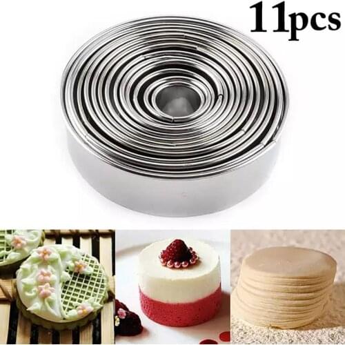 11Pcs Round Cookie Cutter Molds Set Stainless Steel Dough Cutter Ring Dessert Ring DIY Baking Tools Accessories Set