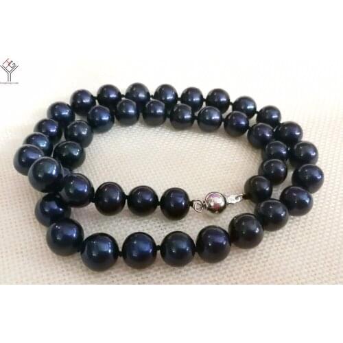 17'' 43cm Women Jewelry necklace 11mm black round pearl handmade necklace natural cultured freshwater pearl