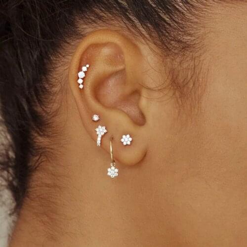 2021 New Design Cute Girl Studs CZ Tiny Mini Small Flower Stud Earring Authentic 925 Sterling Silver Tiny CZ Stack Earr Jewelry