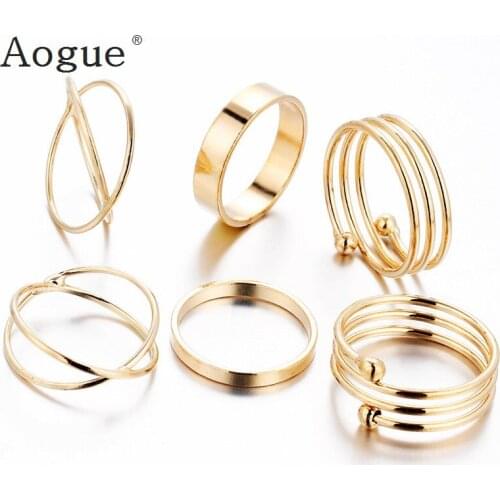 6 Pieces Stylish Retro Gold Color Rings Set Fawn Geometry Joint Knuckle Nail Art Ring For Girl Women