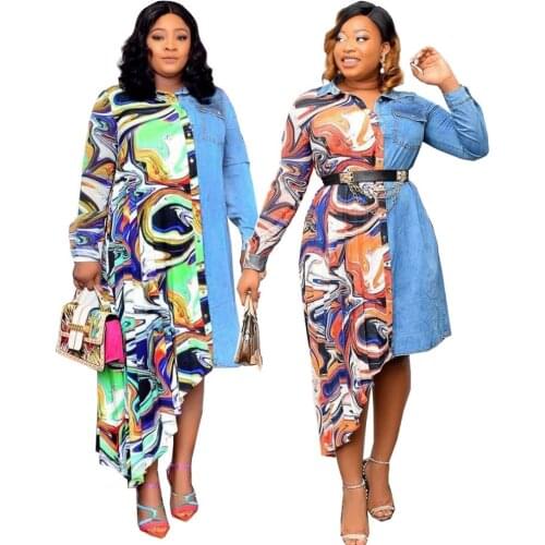 African Dresses For Women 2021 Africa Clothes Blouse Dress Print Dashiki Ladies Clothing Ankara Africa Irregular Shirt Dress