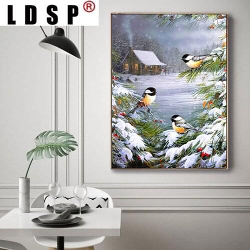 LDSP DIY 5D Diamond Painting Winter Birds Animal Cross Stitch Picture Rhinestones Full Round Drill Diamond Embroidery Home Decor
