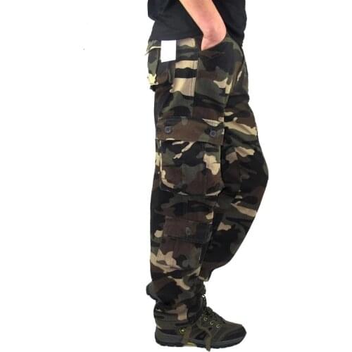 Military Camo Pants Men Loose Cotton Hip Hop Cargo Camouflage Multi Pocket Pants Men clothing 2020 Army Long Trousers Casual