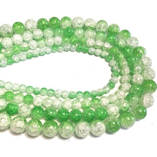 Natural Grass Green White Snow Cracked Crystal Stone Beads Loose Round Beads For Jewelry Making Diy Bracelet Charm Accessories