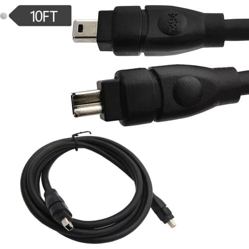 Black IEEE 1394 Firewire 800 to Firewire 400 Cable, 9 Pin/4Pin Male / Male 10 FT