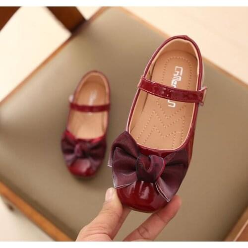 Children bows Princess Leather Shoes New girls Low-heeled childrens shoes small and medium girls princess shoes student shoes