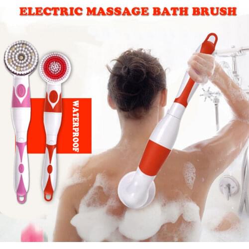 NEW 4-In-1 Electric Bath Brush Long Handle Waterproof Body Cleansing Brush Massage Home Shower Clean Spa System Health Care