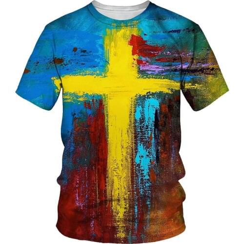 3D Cross Print Men T-shirt Jesus 2021 Summer O Neck Short Sleeve Tees Tops Christian Style Male Clothes Fashion Casual T-shirts