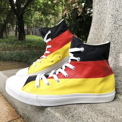 Wen Canvas Hand Painted Shoes Design Germany Flag Black Red Gold Stripes Sport Sneakers for Men Women Skateboarding High Tops
