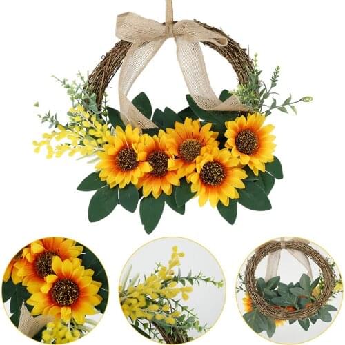 26CM Artificial Sunflower Wreath Summer Front Door Decorative Fake Flower Wreath DIY Hanging Wreath Craft Party Home Decoration