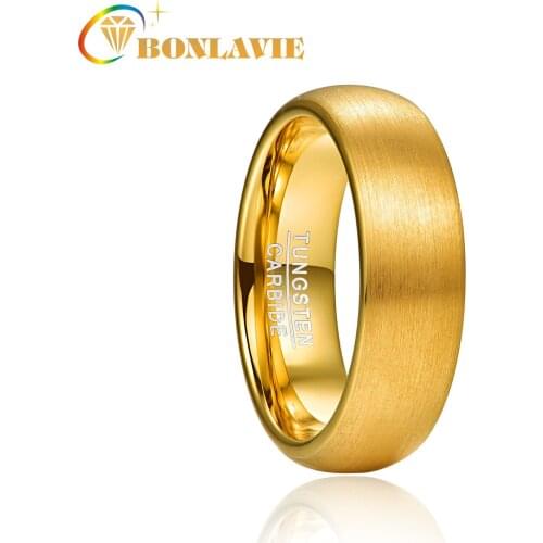 JQUEEN Wide 6mm Electric Gold Lassa Dome Tungsten Steel Ring Men and Women Jewelry