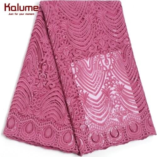 Kalume Sequins African Milk Silk Lace Fabric High Quality French Mesh Lace 5 Yards Nigerian Tulle Lace Fabric For Wedding 2220