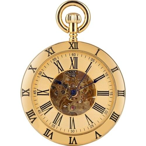 Top Luxury Jewelry Mechanical Pocket Watch Simple Roman Numerals Display Self Winding FOB Pocket Clock Snake Chain Gifts reloj