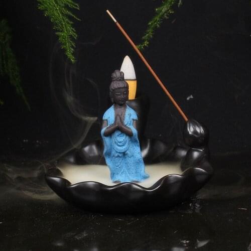 The Goddess Of Mercy Ceramic Buddha Censer Home Decor Creative Smoke Backflow Incense Burner The Monk Incense Stick Holder