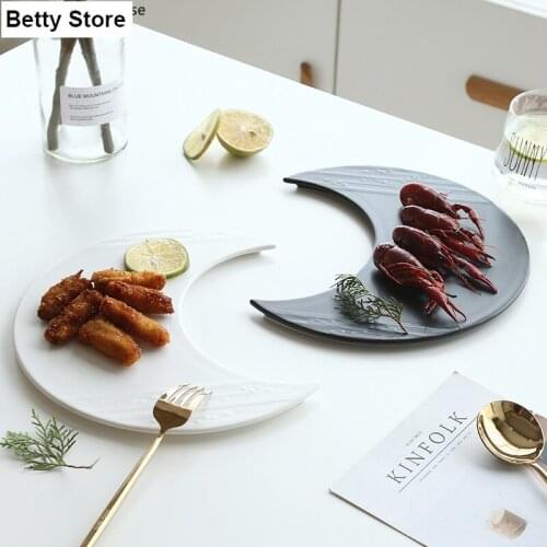 Ceramic Moon Plate Western Dessert Cake Plate Home Cooking Barbecue Plate Tableware Restaurant Hotel Kitchen Utensils Porcelain