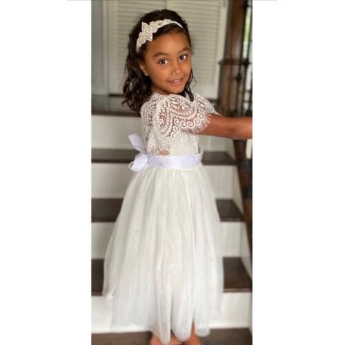 Girls Flutter Sleeve Lace Mesh Princess dress Childrens Fluffy Birthday Party Dresses