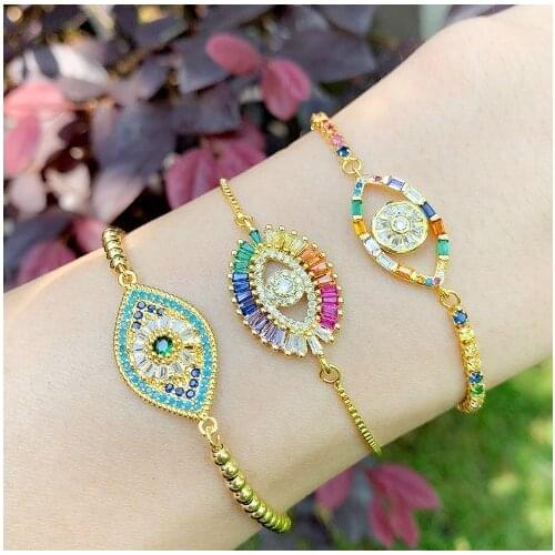 Eye multicolor crystal micro pave cz zircon cubic zirconia Bracelet Adjustable silicone Snake Chain Jewelry tg23