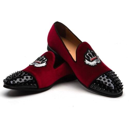 MEIJIANA New Fashion Men Prom and Wedding Loafers Black Velvet Shoes Slippers Flats with Buckle Dress Shoes Red Bottom Shoes