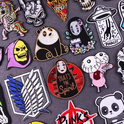 Punk/Skull Patch for Clothing Panda Embroidery Iron On Patches On Clothes No Face Man Embroidered Patches for Clothes Badges DIY