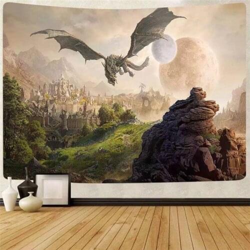 Psychedelic Castle Wall Tapestry Dragon Witchcraft Celestial Tapiz Pared 3d Landscape Gothic Home Decor Bedroom Room Dorm Carpet