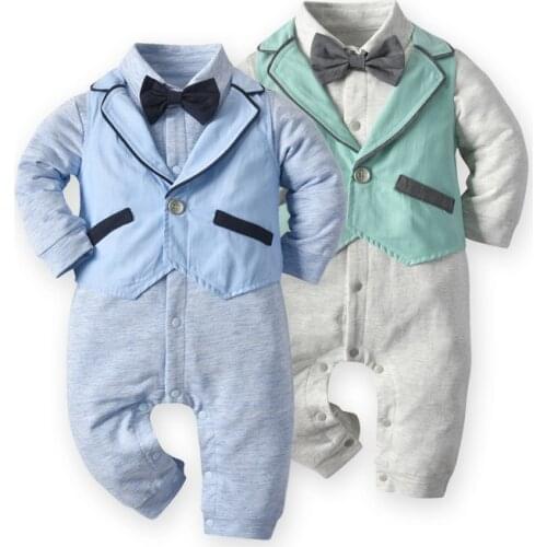 Clothes For Newborns Autumn Childrens Clothing Gentleman Bow Tie Baby Romper Long-Sleeved 2pcs Vest Romper Jumpsuit For Kids