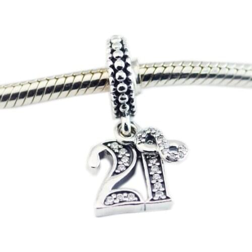 Fits For Pandora Charms Bracelets 21 Years of Love Beads with Clear CZ 100% 925 Sterling-Silver-Jewelry Free Shipping