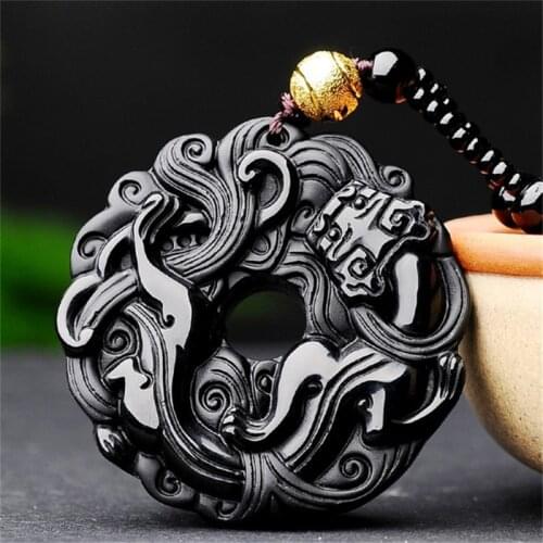 Natural Obsidian Domineering Charm Jewelry Fine Jewelry Bibcock Fortune Charm Safety Buckle Crystal Pendant Necklace Jewelry