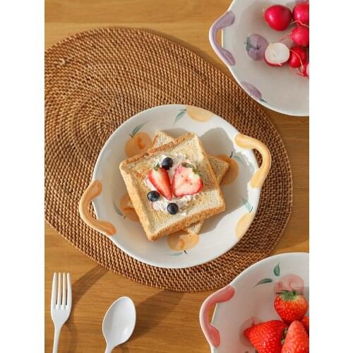 Ins Popular Ceramic Bowls Large Capacity 1000ML Noodles Food Container Cute Girls Ramen Bowl Peach Orange Under Glazed Printed