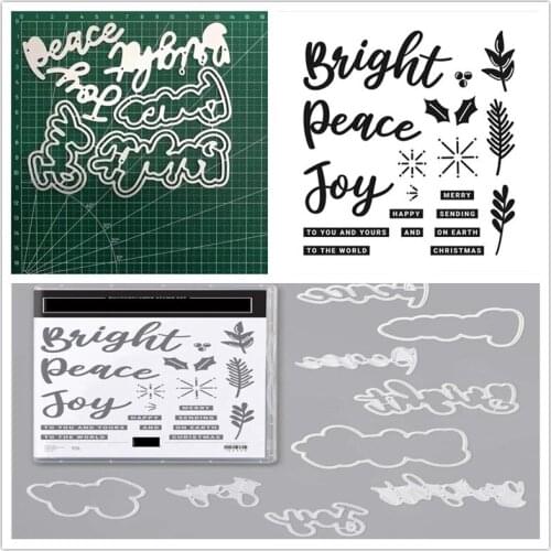 Christmas JOY Metal Cutting Dies and Stamps for Stencils Scrapbooking Embossing DIY Paper Cards Album Clear Stamps and Dies
