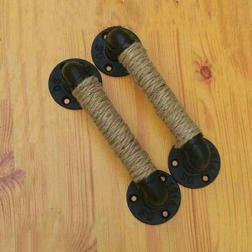 Industrial style pipe furniture Handle barn sliding wooden Door Handles black antique vintage European wrought iron rope Handle