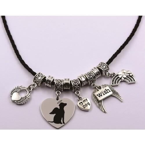 Dog angel in heaven leather chain dog angel the rainbow bridge pet loss pet owner dog lover necklace