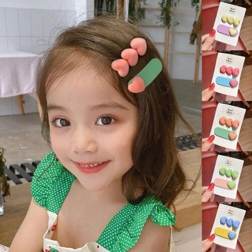 2pcs/set Candy Color Heart Ornament Hairpins Girls Lovely Hair Clips Headwears Fashion Kids Hair Accessories For Girls